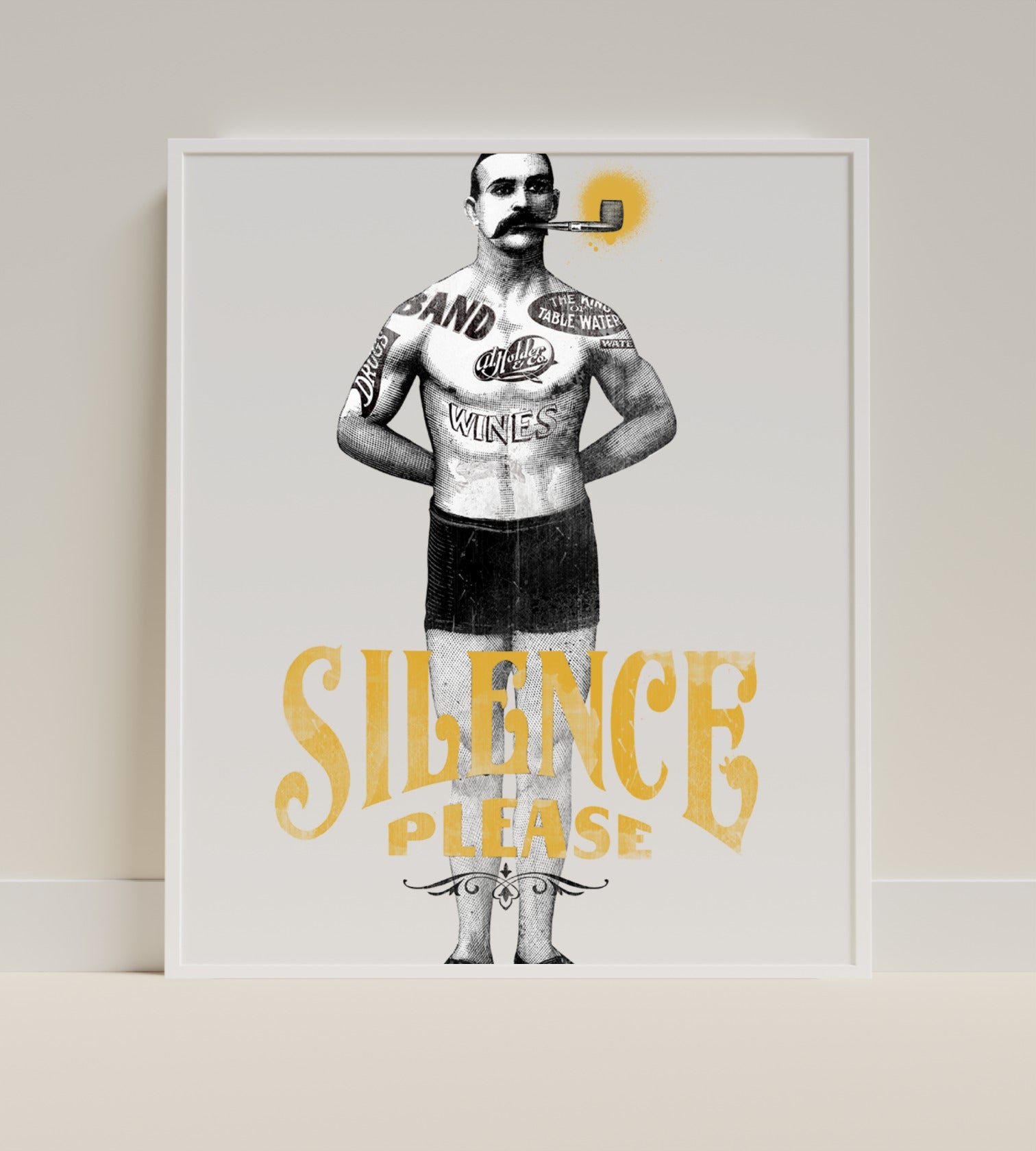 Silence Please Vintage Man Illustration Wall Art