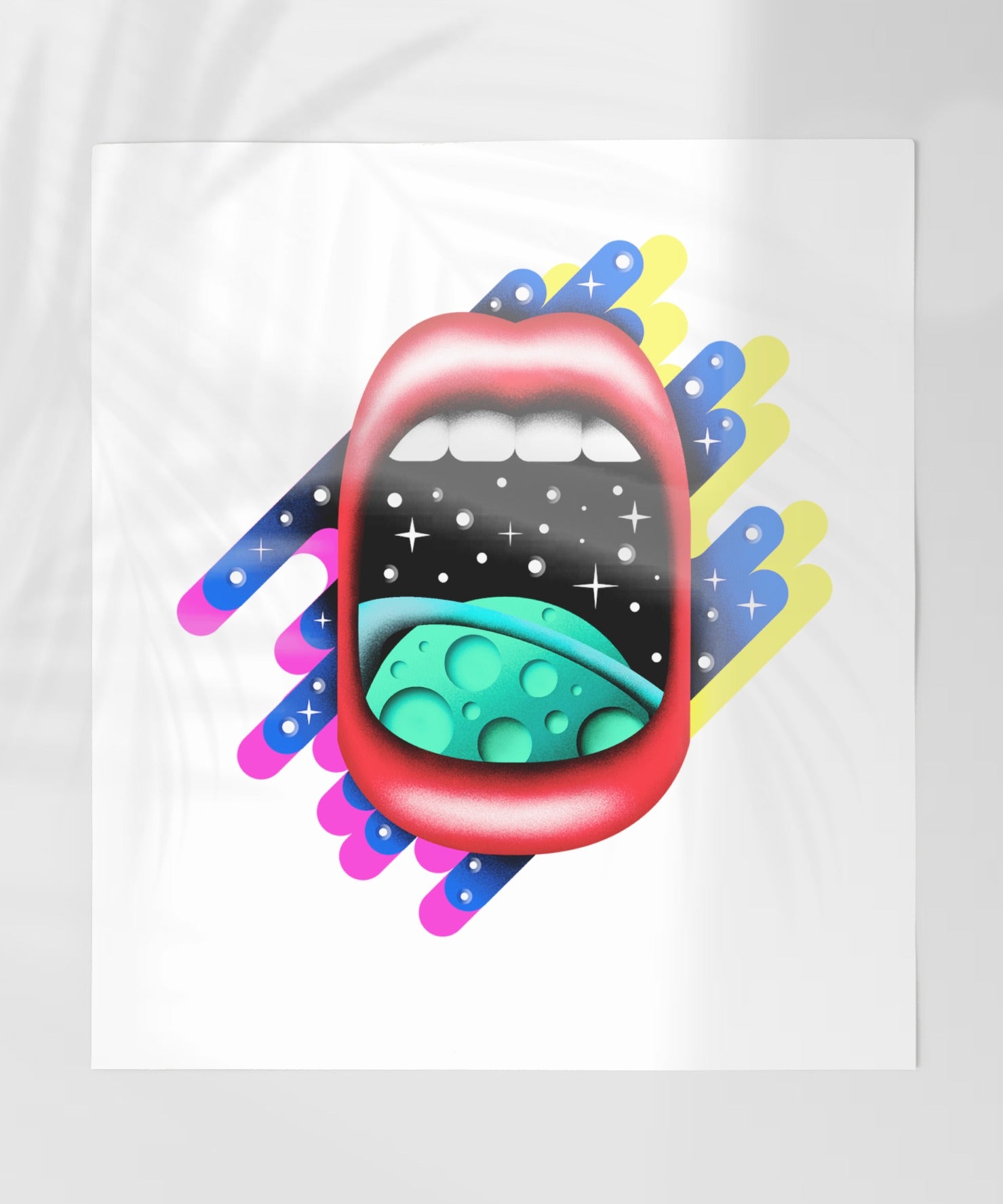 Cosmic Lips Artwork with Vibrant Colors Design Print