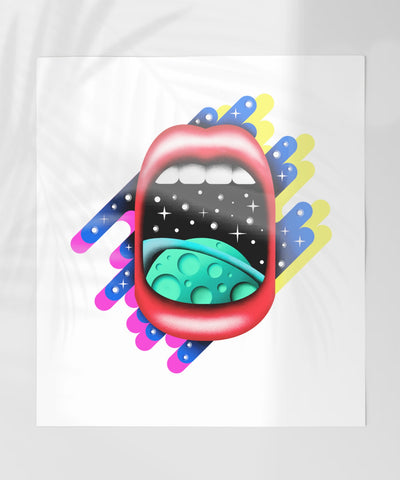 Cosmic Lips Artwork with Vibrant Colors Design Print