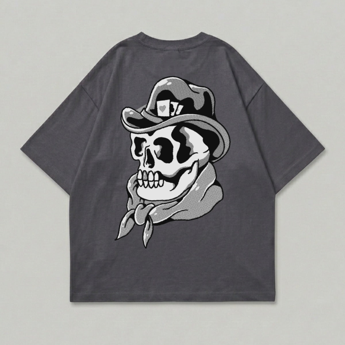 Comic Style Skull Cowboy Hat Bandana Grey Apparel product type
