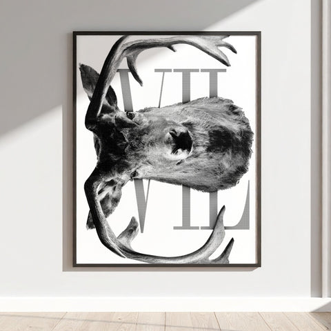 Modern Monochrome Deer Wall Art Canvas Print Decor