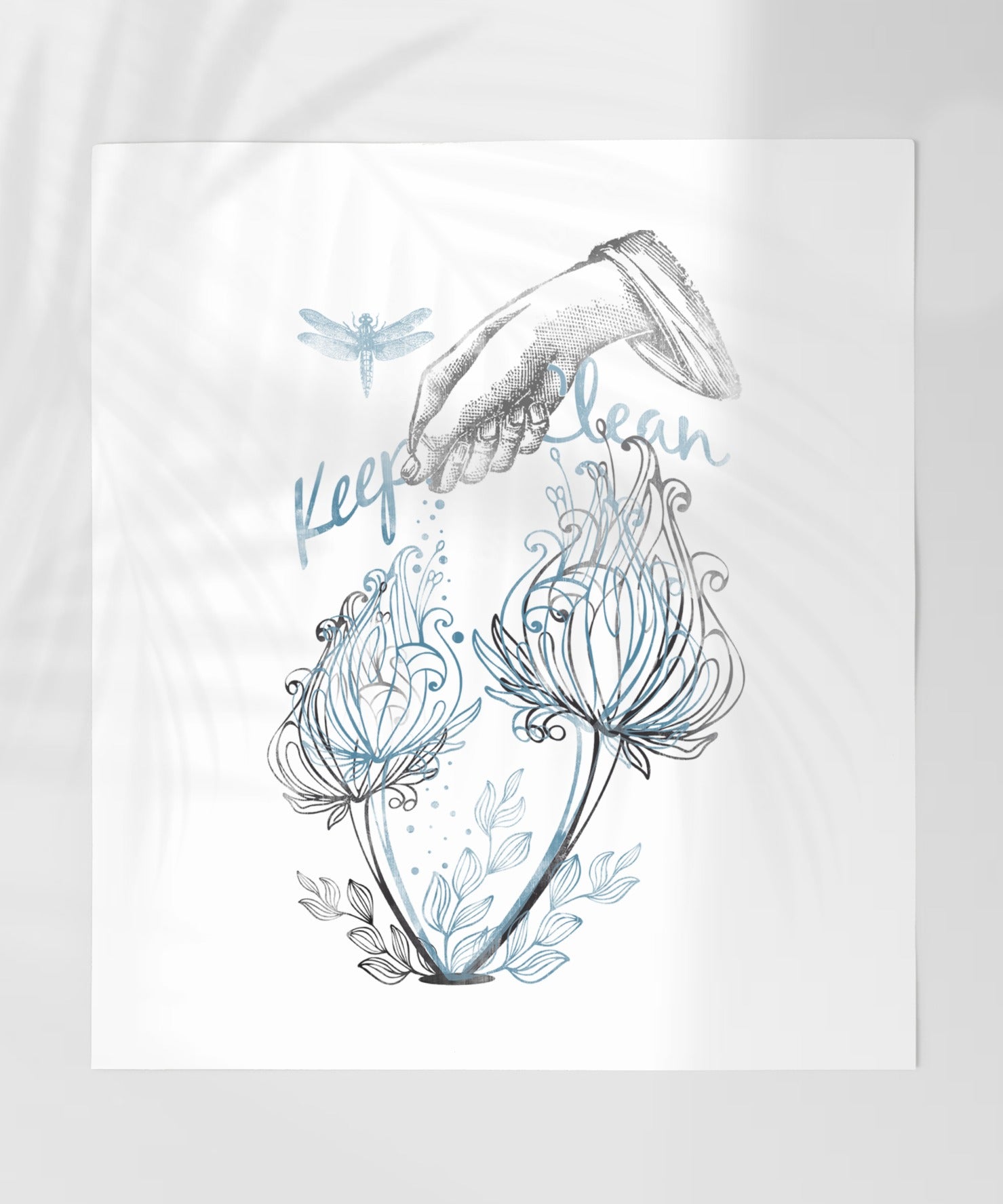 Keep Clean Dragonfly and Flowers Art Print Poster