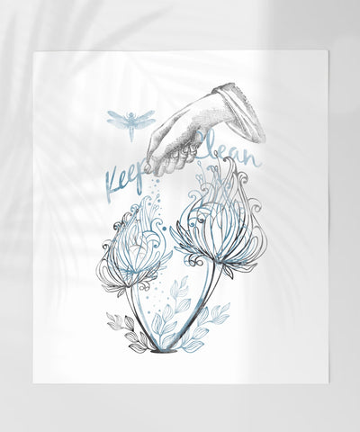 Keep Clean Dragonfly and Flowers Art Print Poster