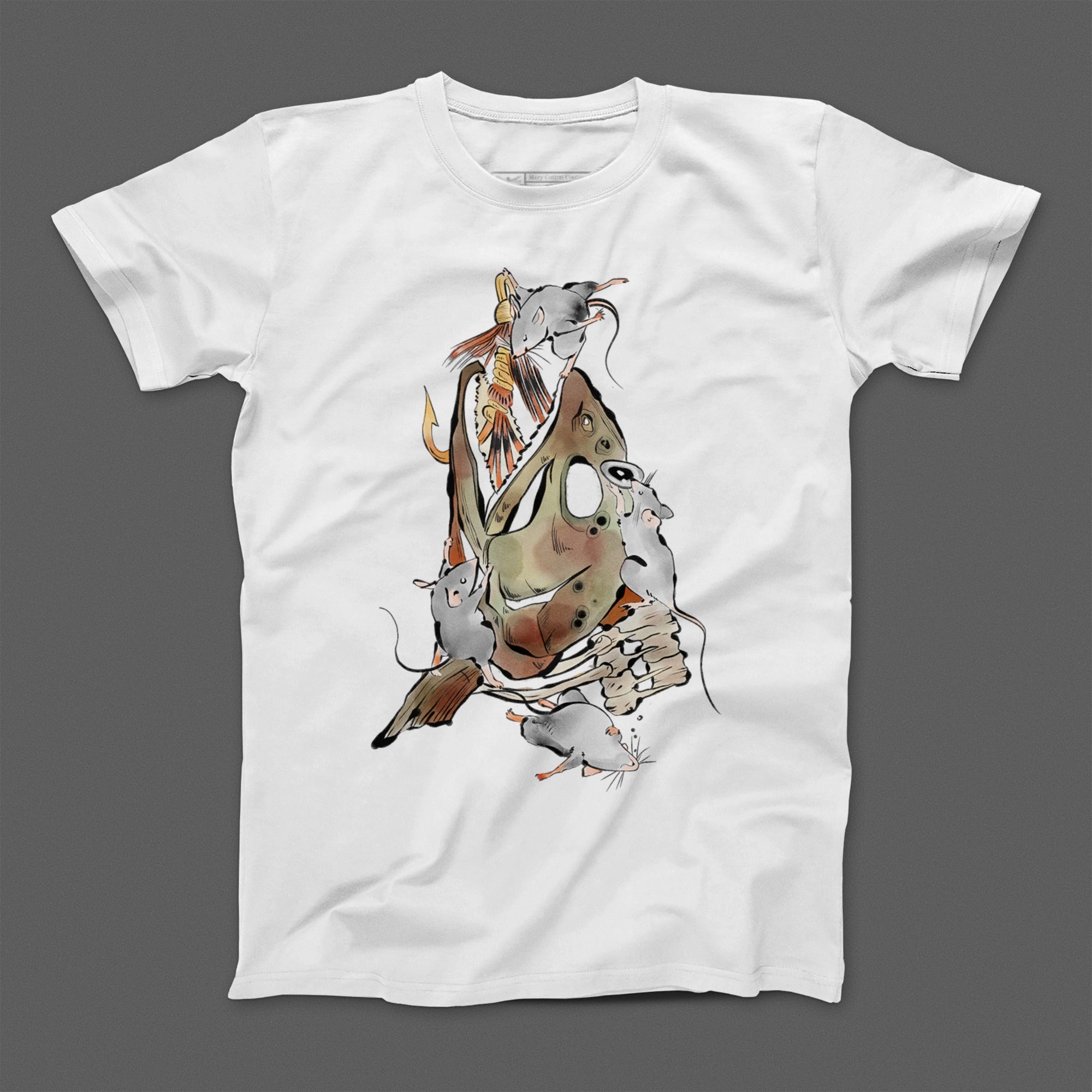 Creative Fish and Mice Illustration on White Shirt