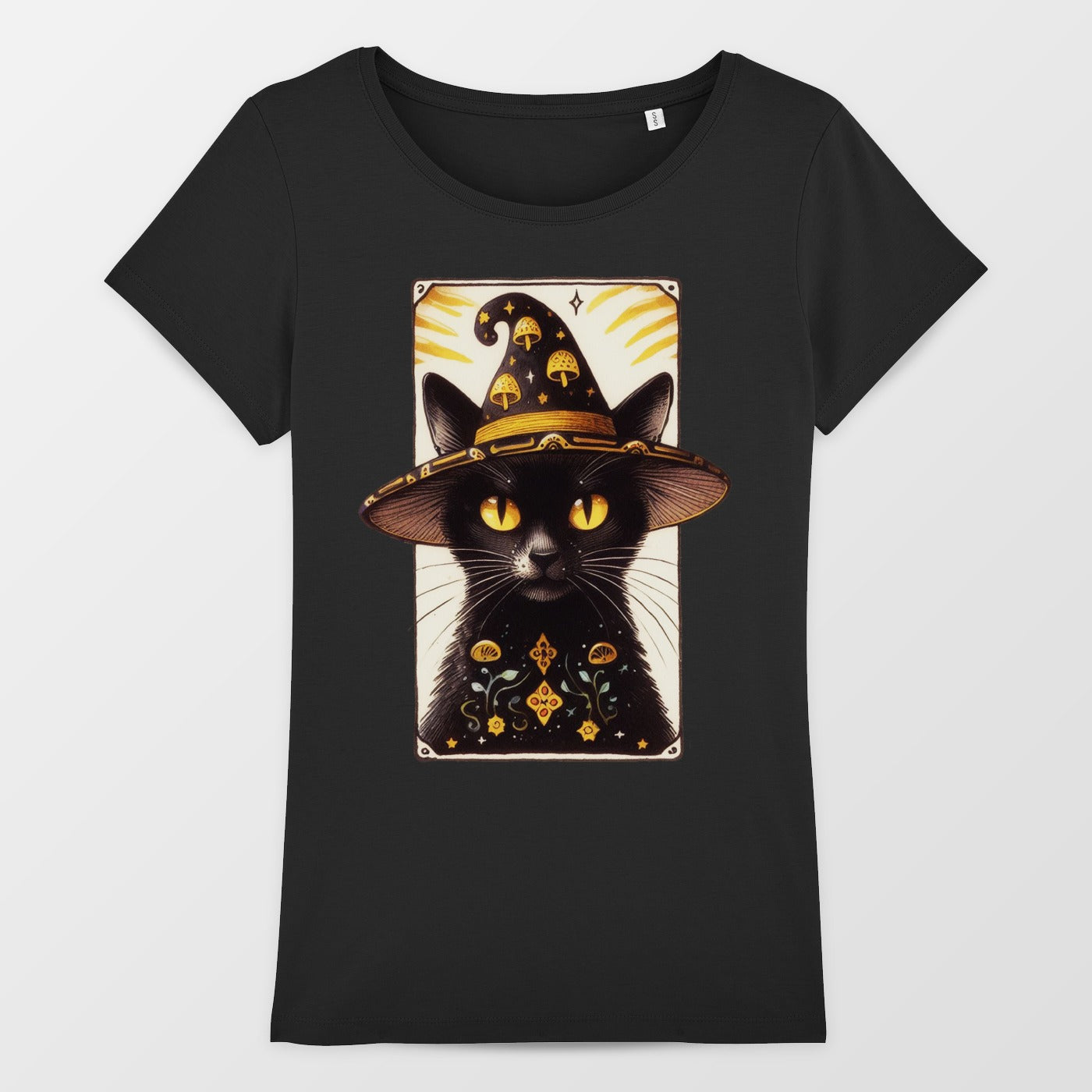Enchanted Black Cat with Wizard Hat Design T-shirt