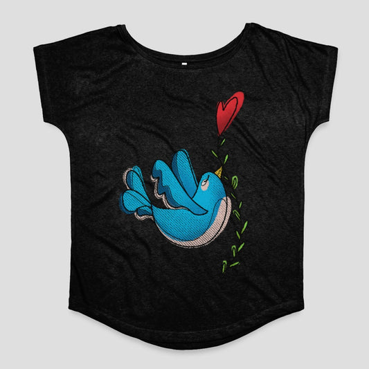 Cute Blue Bird with Heart Graphic T-Shirt