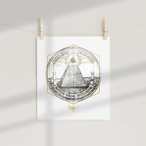 Illuminati Pyramid Symbol Artwork with Latin Phrases Poster