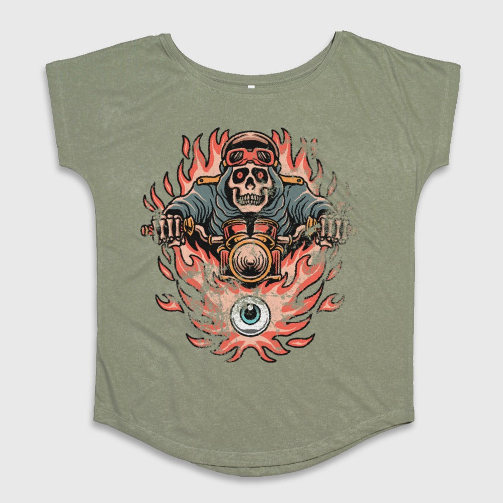 Flaming Skeleton Rider Graphic Print Top