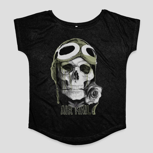 Skull with Aviator Goggles and Rose Graphic T-shirt