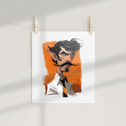 Quirky Man with Mustache Cartoon Illustration Poster