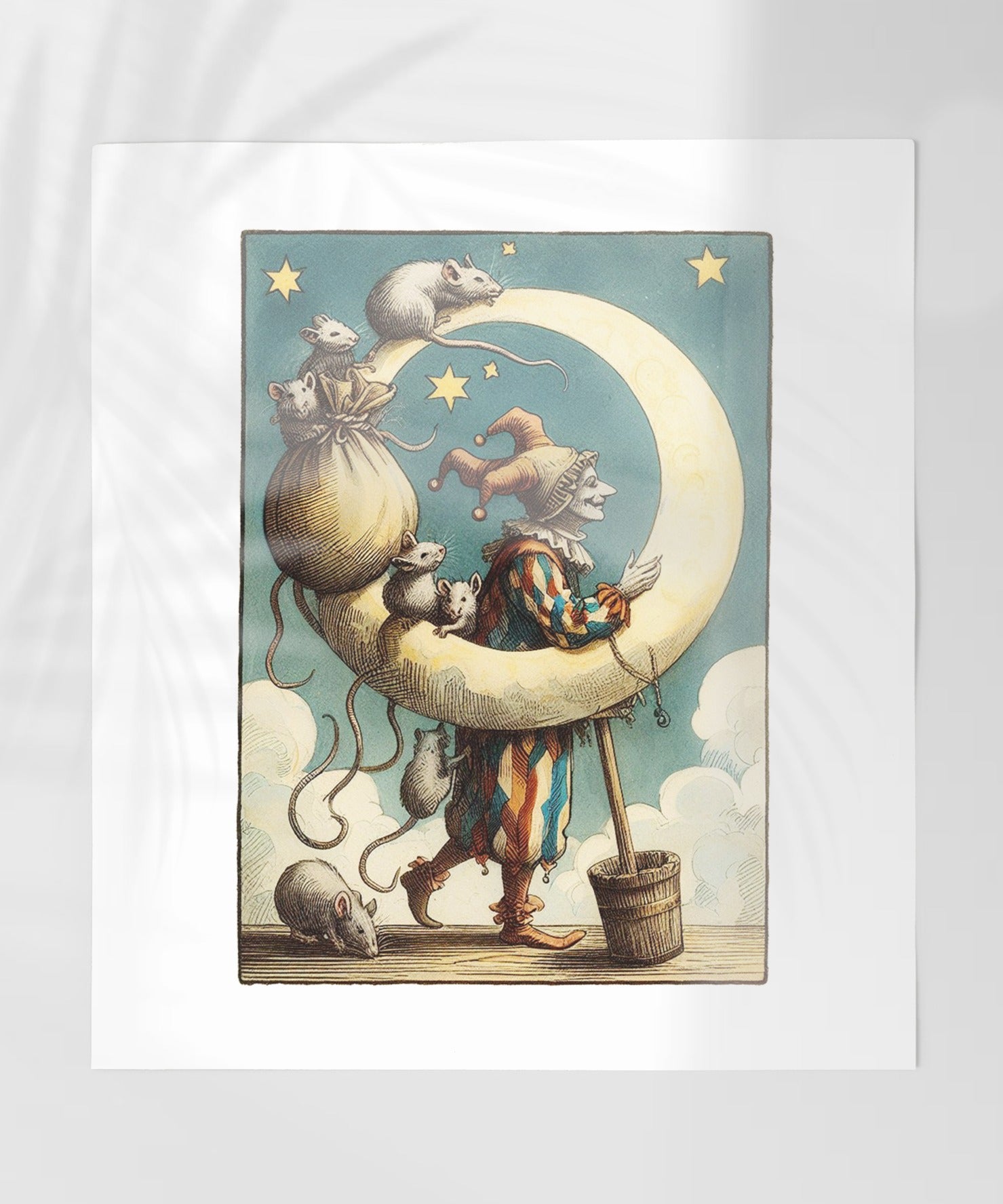Vintage Clown Walking on Moon with Mice art print