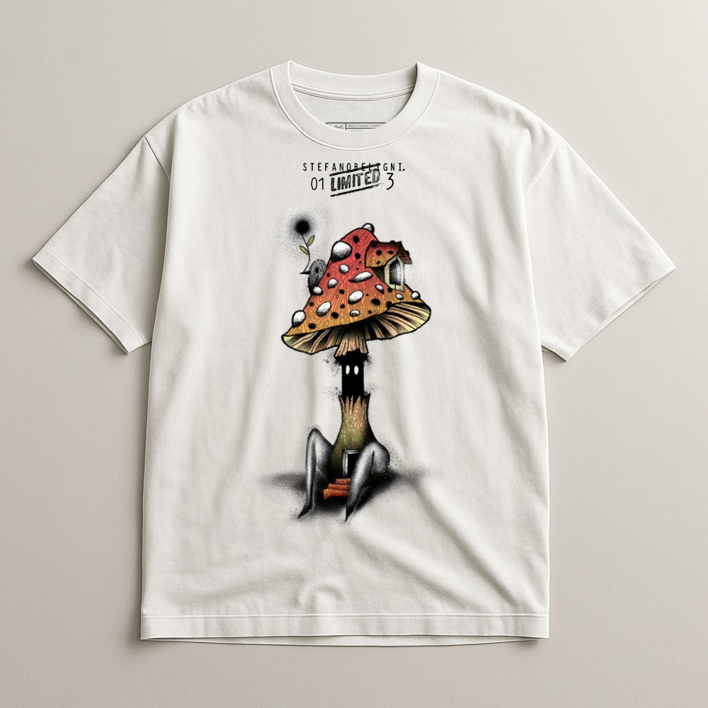 Unique Graphic Mushroom Design White Short-Sleeve Shirt