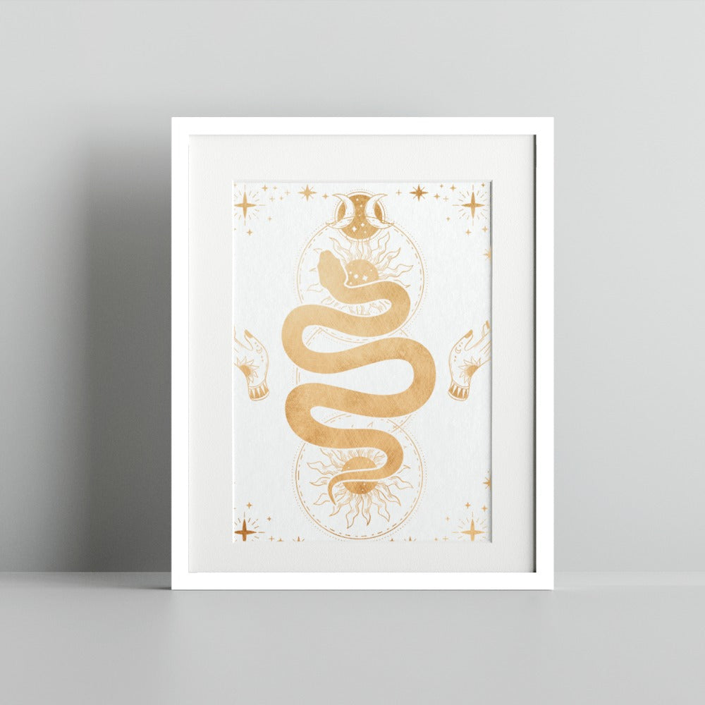 Golden Serpent Mystical Art Print for Home Decor