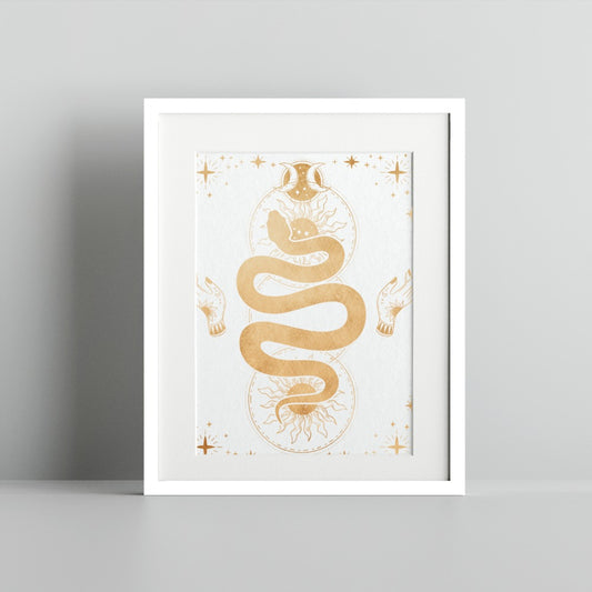 Golden Serpent Mystical Art Print for Home Decor