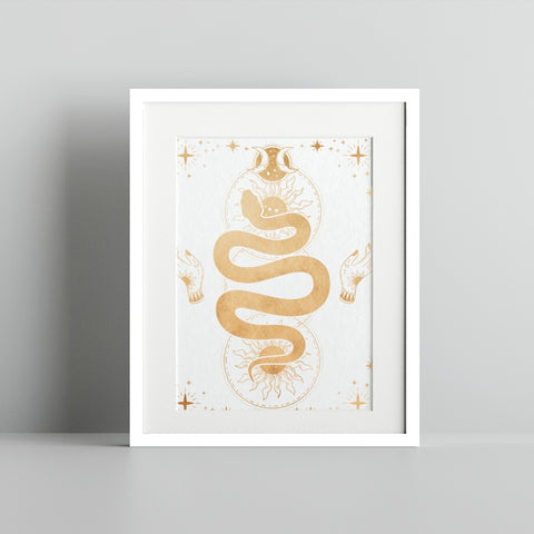 Golden Serpent Mystical Art Print for Home Decor