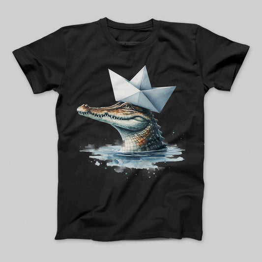 Crocodile With Paper Hat Illustration T-Shirt