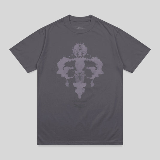 Dark gray t-shirt with Rorschach inkblot design and "Psychodiagnostic" text.