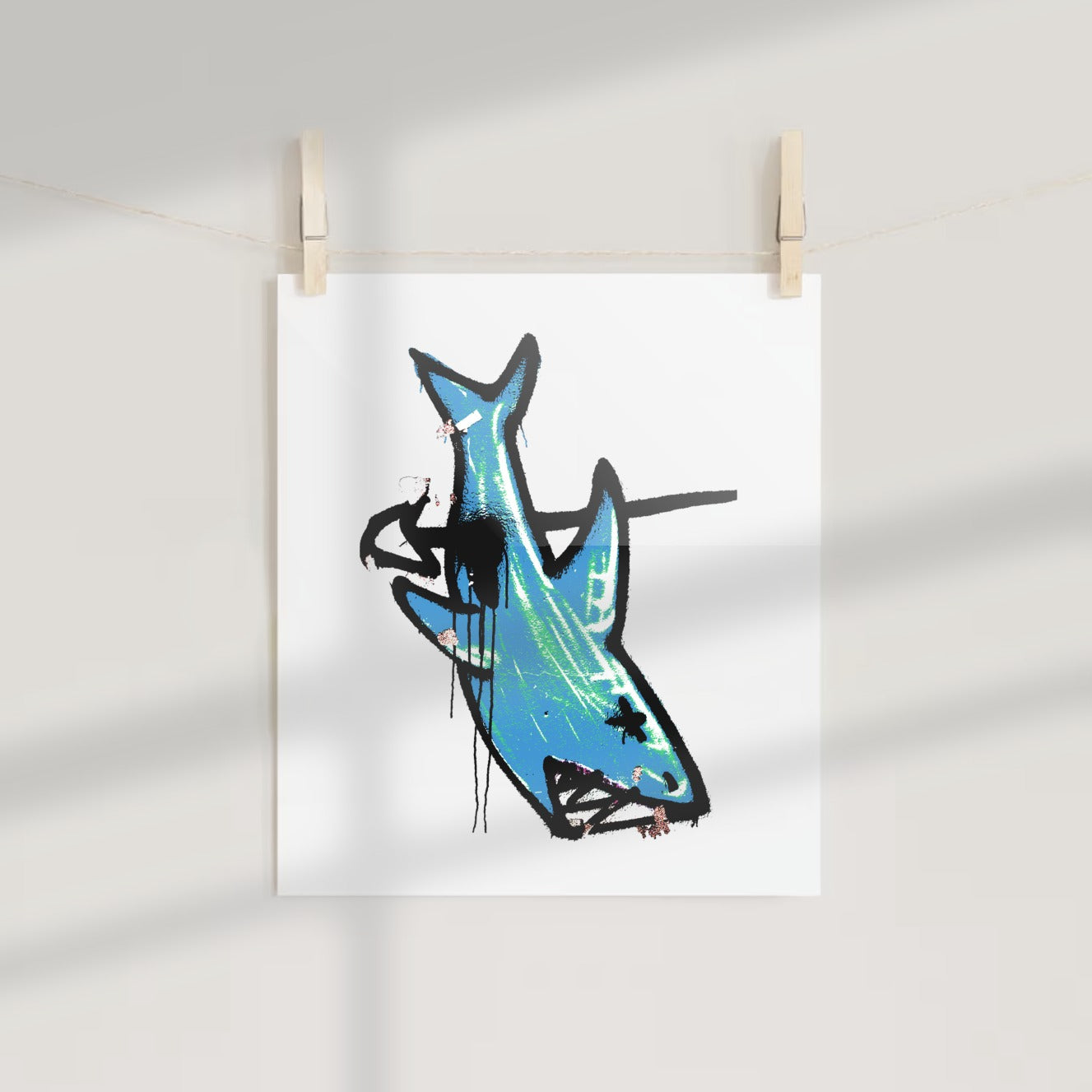 Edgy Shark Illustration Art Hanging Poster Decor