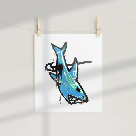 Edgy Shark Illustration Art Hanging Poster Decor