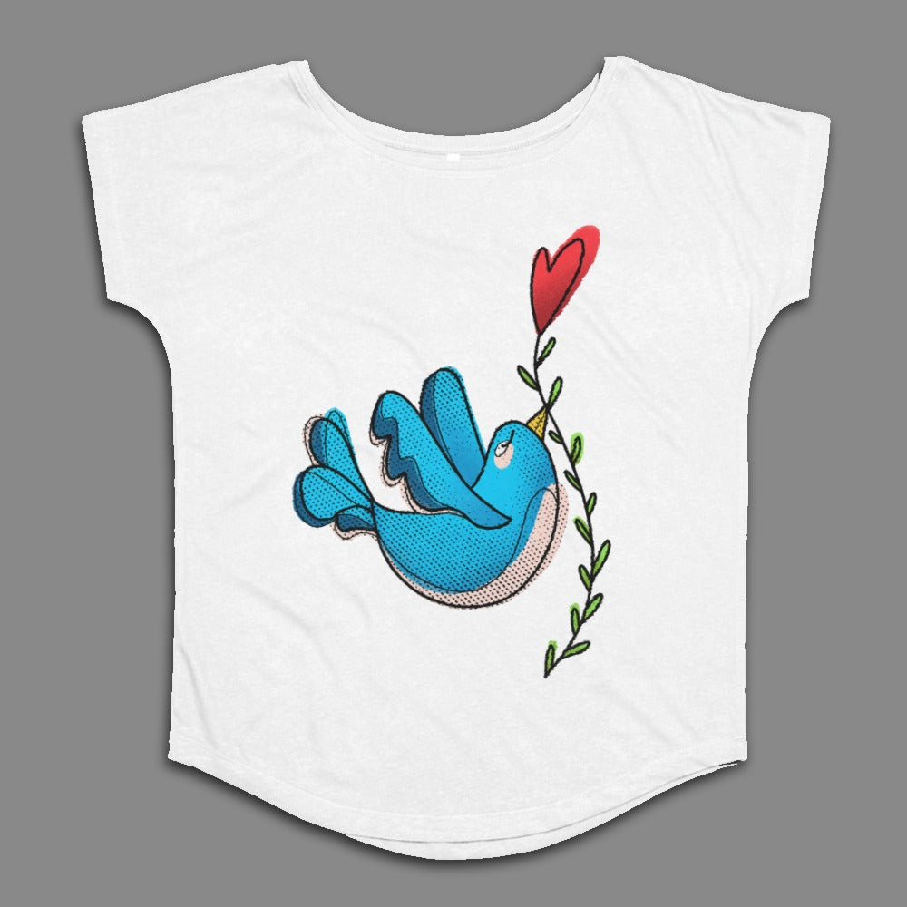 Blue Bird Holding a Red Heart Graphic Shirt