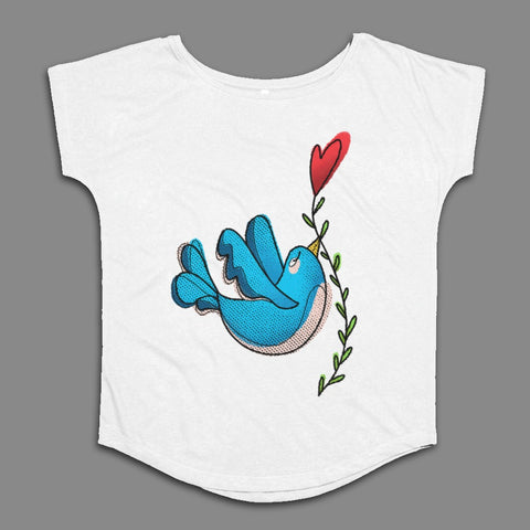 Blue Bird Holding a Red Heart Graphic Shirt