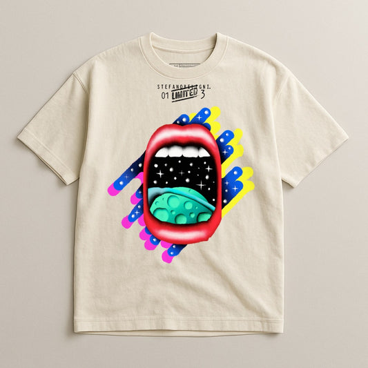 Vibrant Mouth and Planet Graphic T-Shirt
