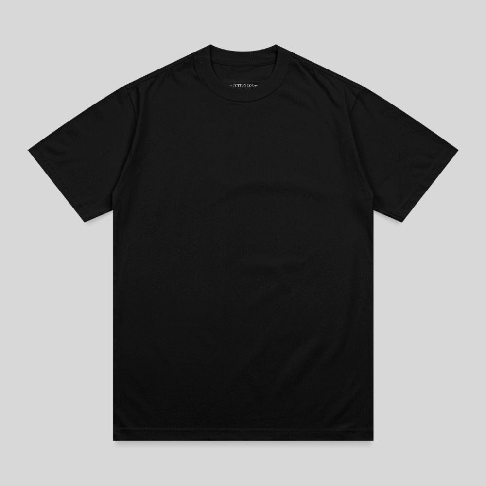 Black short-sleeved t-shirt with a crew neck.
