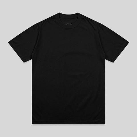 Black short-sleeved t-shirt with a crew neck.