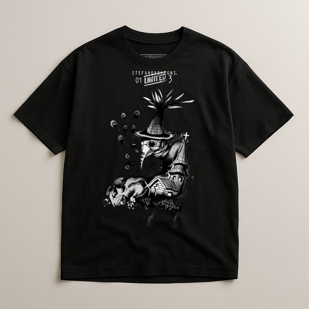 Artistic Black T-Shirt with Unique Graphic Artwork