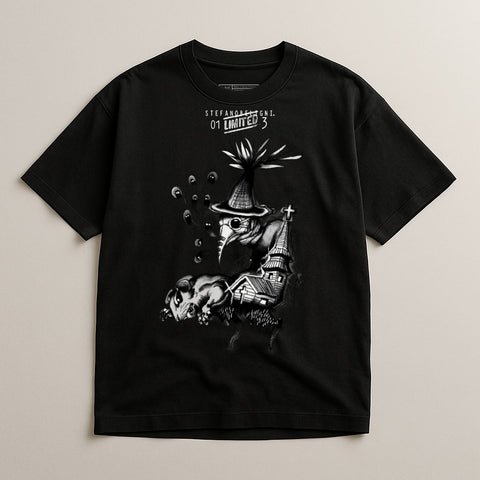 Artistic Black T-Shirt with Unique Graphic Artwork