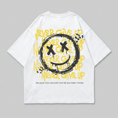Graffiti Smiley Face Never Give Up Text White T-Shirt product type

WhiteTee
SmileyFace
GraffitiArt
NeverGiveUp
GraphicTee
Streetwear
UrbanFashion
PositiveVibes
Motivational
GrungeStyle
OversizedFit
CasualWear
UniqueDesign
StatementTee
BlackYellow
DistressedPrint
BelieveYouCan
ShortSleeve
CrewNeck
ArtisticPrint
