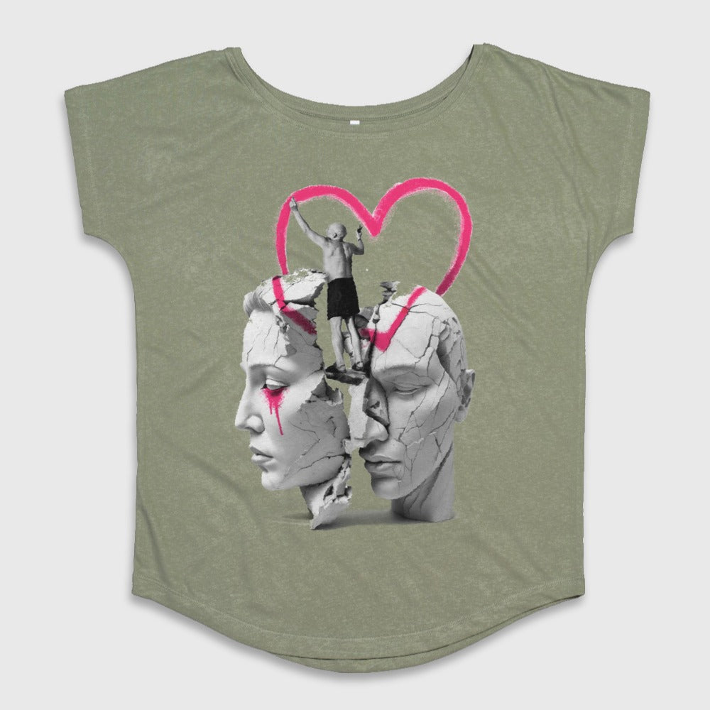 Heart Graffiti on Cracked Faces Graphic Women's T-Shirt
