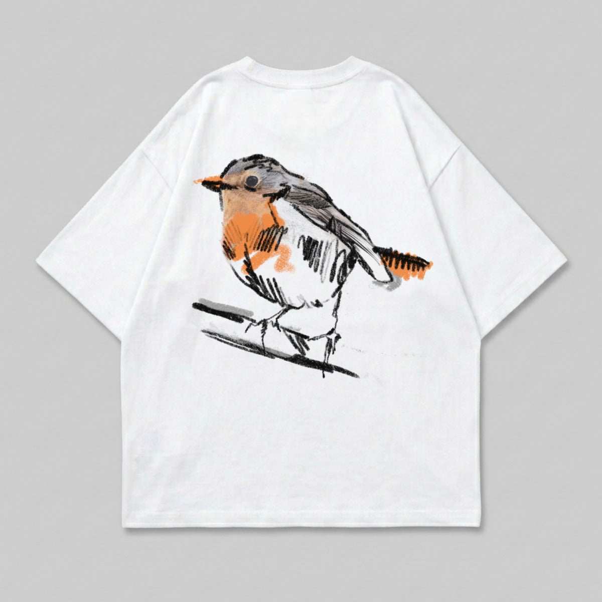 Artistic Sketch Robin Bird White Shirt Illustration product type