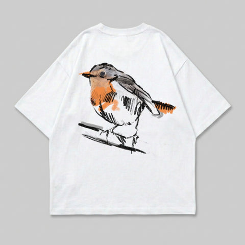 Artistic Sketch Robin Bird White Shirt Illustration product type
