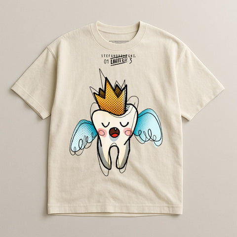 Cartoon Tooth with Crown Graphic T-Shirt Design