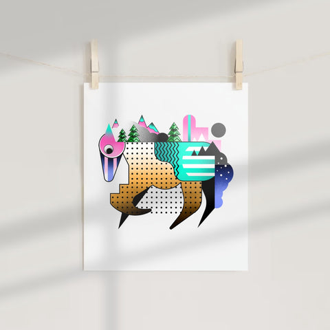 Abstract Geometric Art Print with Nature Elements