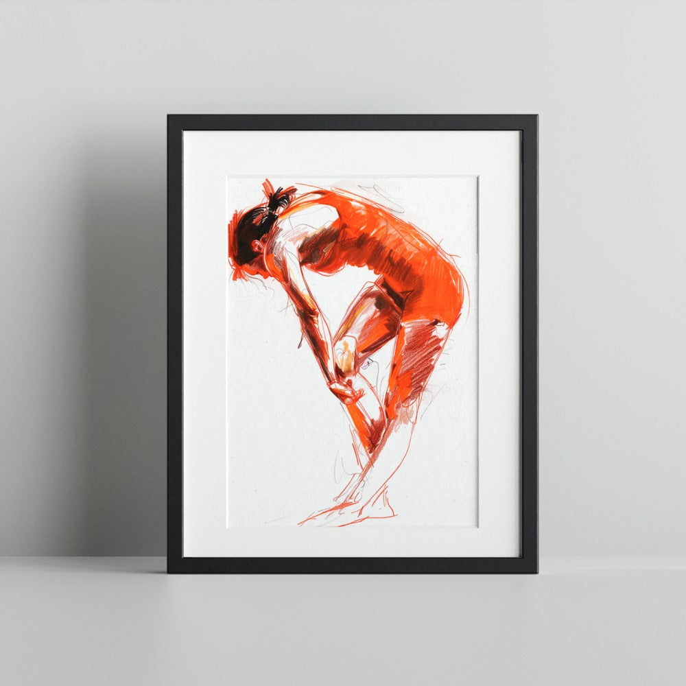 Elegant Abstract Art of Woman in Red Framed Art Print