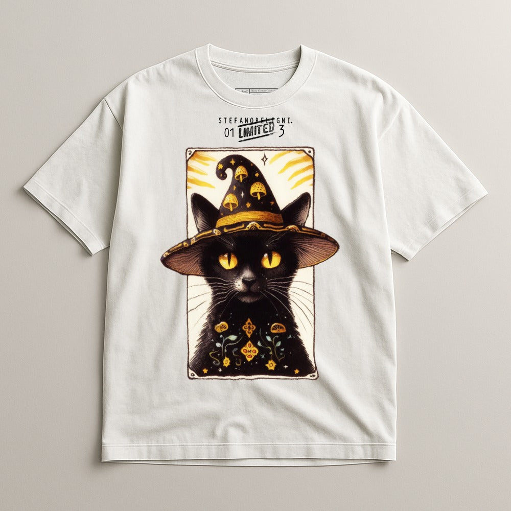 Mystical Black Cat Wearing Witch Hat T-shirt