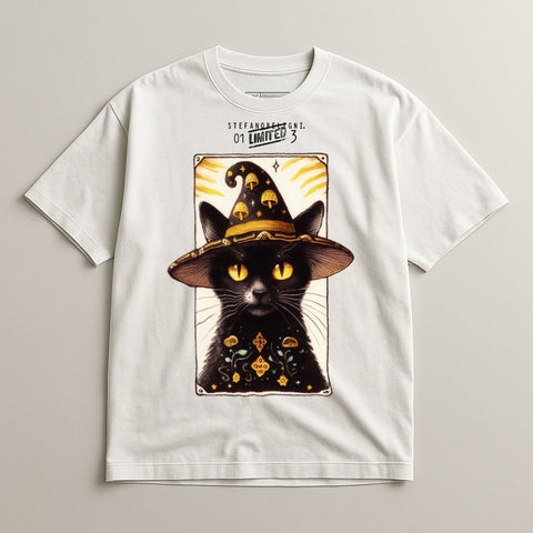 Mystical Black Cat Wearing Witch Hat T-shirt