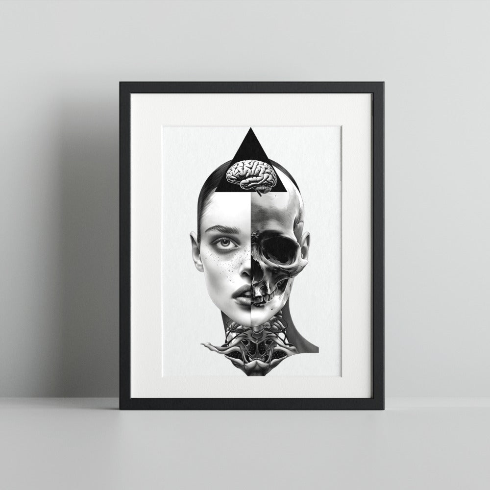 Surreal Half Face Brain Skull Art Print Poster