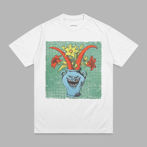 Monstrous Vase Spiky Flowers Graphic White T-Shirt product type