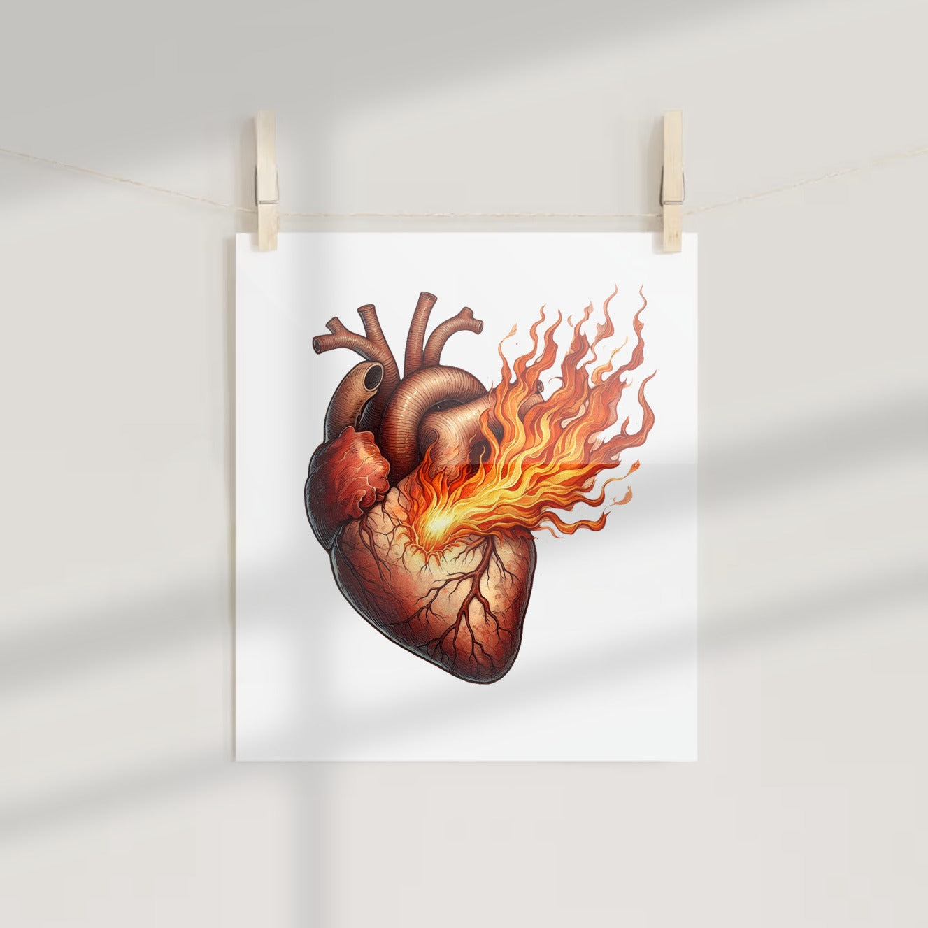 Anatomical Heart with Flames Artistic Poster Print