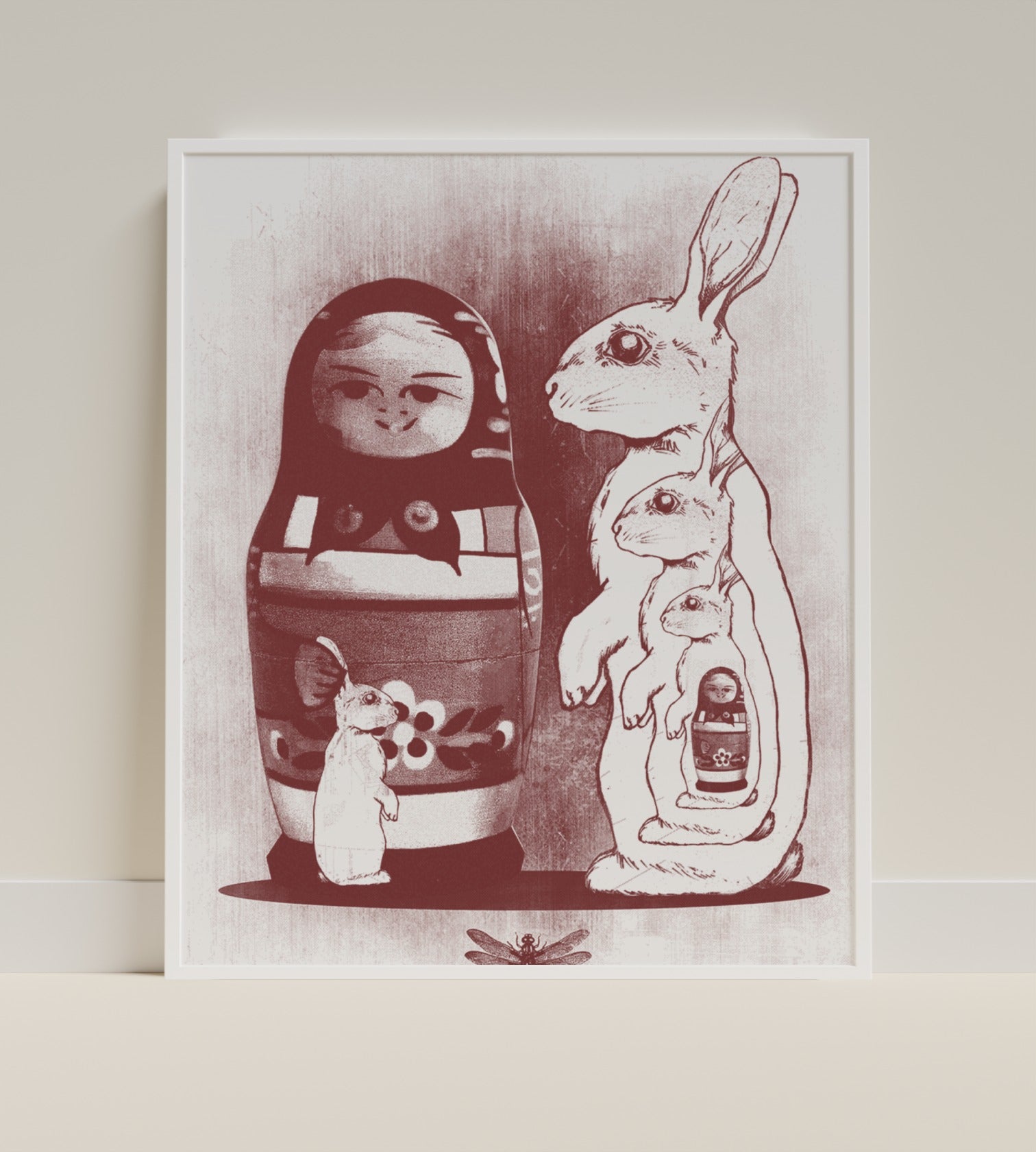 Unique Matryoshka Doll and Rabbit Art Print