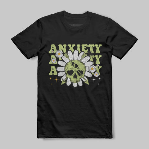 Anxiety Skull and Daisies Graphic T-Shirt