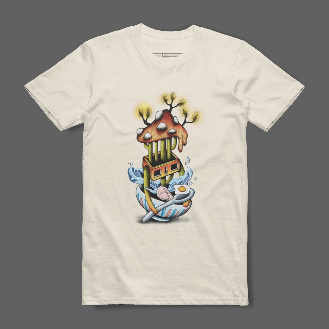 Unique Abstract Mushroom Cat Graphic Tee