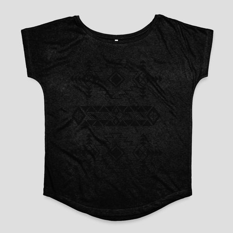 Black T-Shirt with Geometric Tribal Design Tee