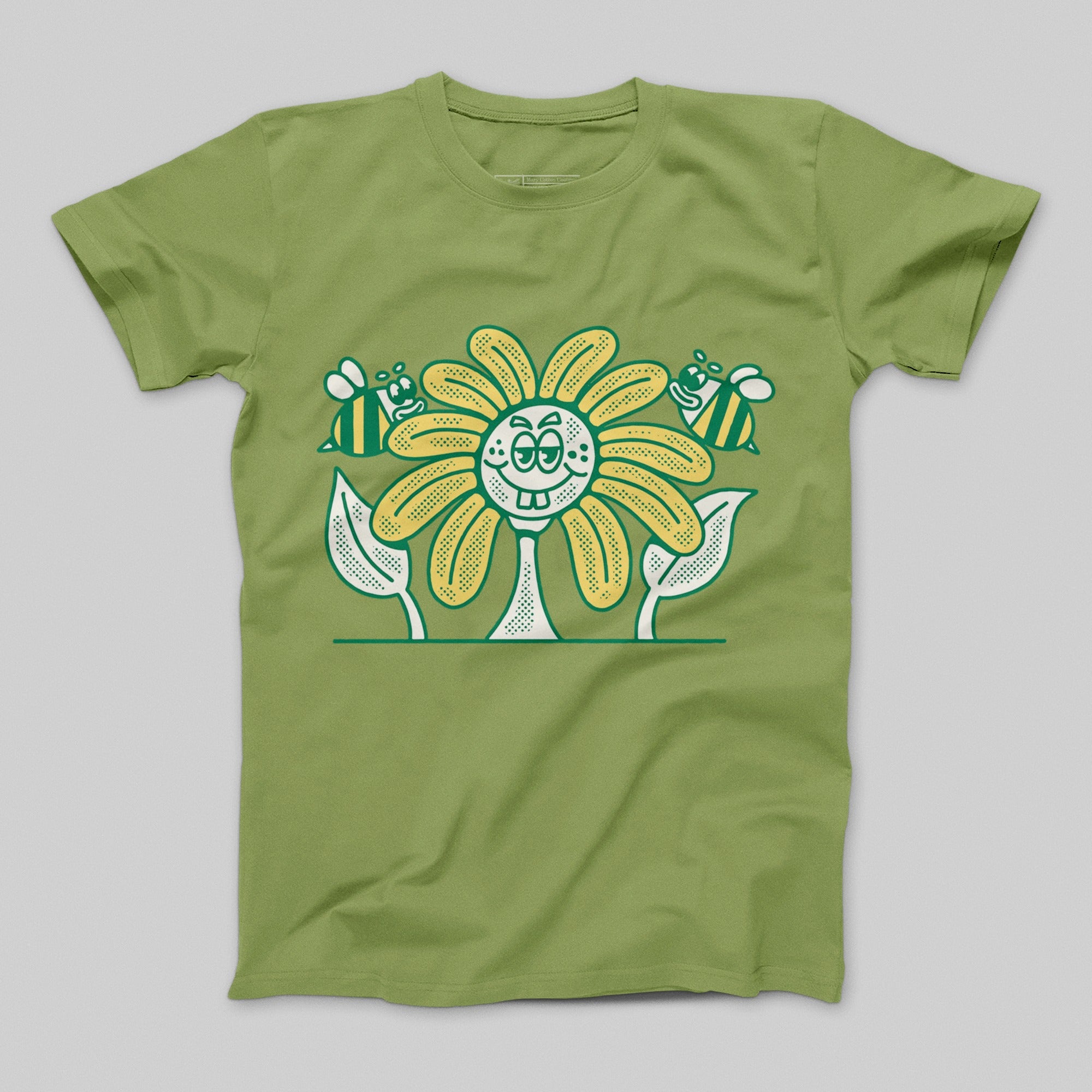 Happy Smiling Flower with Bees Graphic T-shirt