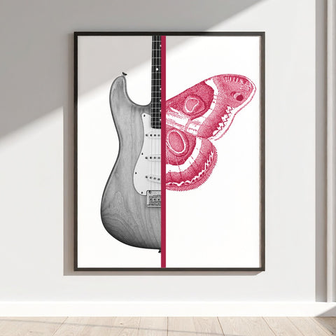 Abstract Guitar and Butterfly Wall Art Poster Print