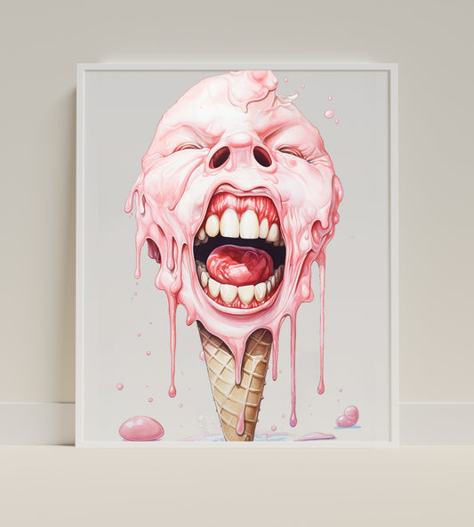 Surreal Melting Ice Cream Cone Art Print