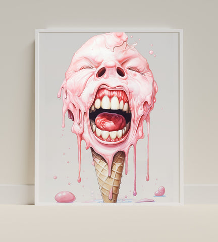 Surreal Melting Ice Cream Cone Art Print